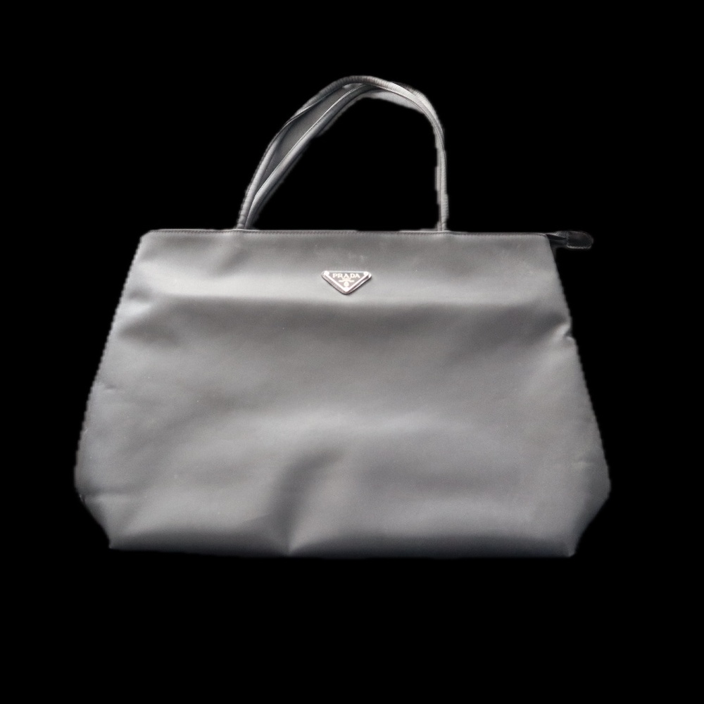 Vintage Prada Tessuto Nylon Black Tote Bag with Logo Plaque